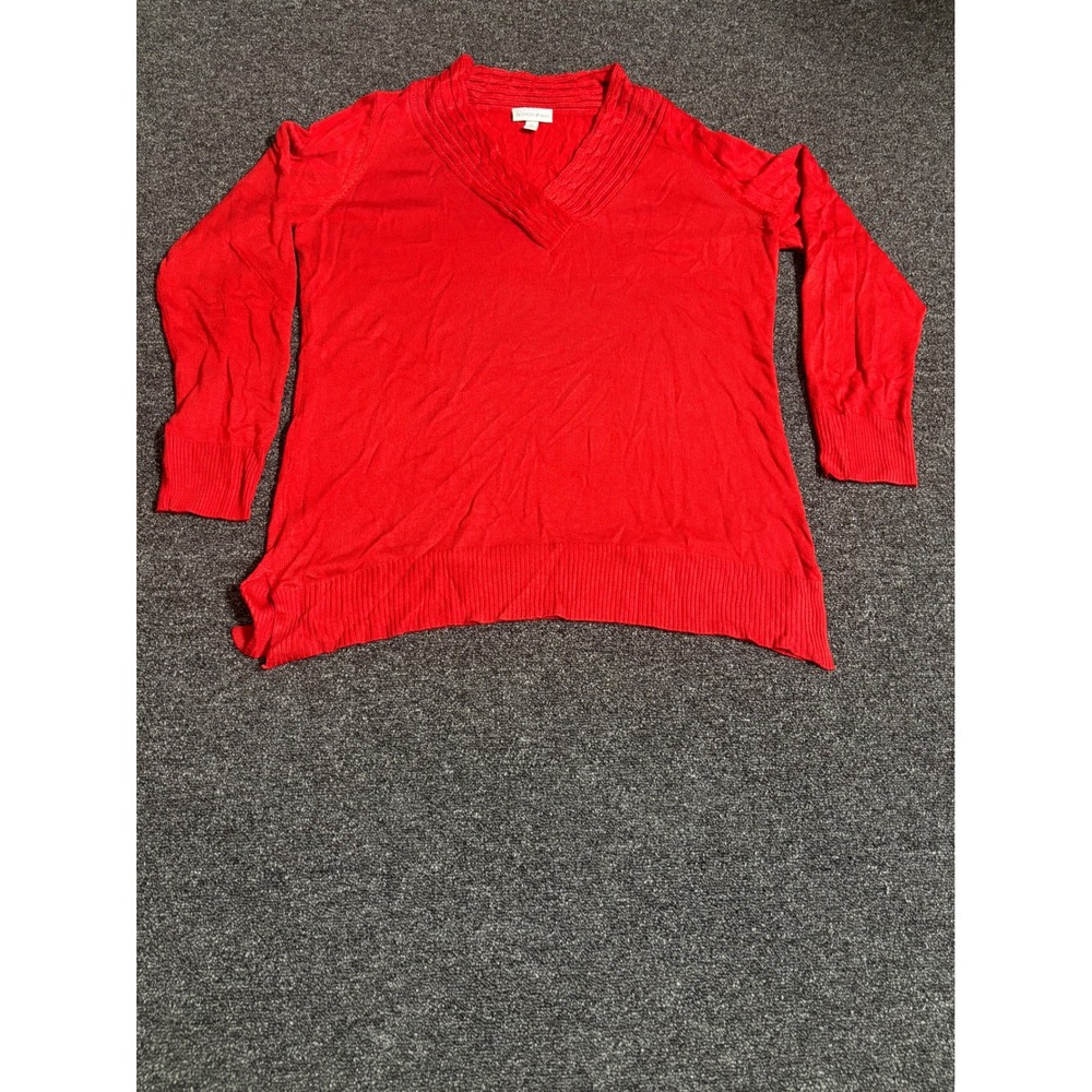 Fashion Bug Women's Red V Neck Cable Knit Sweater‎ Long Sleeve Size XL